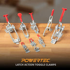POWERTEC 2PK Toggle Clamp, 1000 lbs Holding Capacity, 334 Adjustable 90 Degree Vertical U Bolt Latch w/Antislip Hand Grip for Woodworking Jigs & Fixtures, Smoker, Tire Carrier, Cabinet (20309-P2)