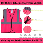 Pink Safety Vests 20 Pack - Reflective High Visibility Construction ANSI Class 2 Work Vests for Men,Woman with Zipper,Hi Vis Mesh and Neon Silver