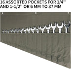 Tool Organizers,16 Pocket Wrench Pouch,Metric or SAE,Wrench Bag and Wrench Roll Up Pouch,Used for Wrench Organization and Tool Storage(Olive color)