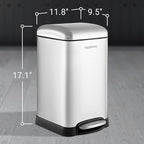 happimess HPM1012A Betty Retro Mini 3.2-Gallon Step-Open Trash Can with Soft-Close Lid, Modern, Minimalistic, Fingerprint Proof for Home, Kitchen, Laundry Room, Office, Bedroom, Bathroom, Chrome