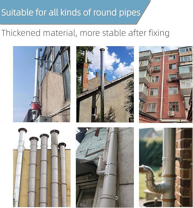 2 Sets Adjustable Pipe Bracket，Heavy Duty Galvanized Iron Stove Pipe Hanger Strap，Wall Support Chimney Pipe Holder，Round Split Ring Vent Conduit Carrier Kit，with All Mounting Screws (4-Inches)