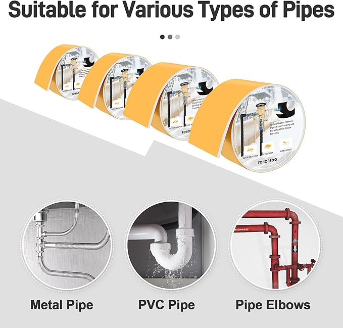 Pipe Insulation Tape, Foam Insulation Tape for Outdoor Pipes Winter Freeze Protection, Foam Pipe Insulation Wrap, Heat Tape for Water Pipes, Copper Pipes, PVC, AC Line, 2in x 15ft, White