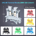 Terminal Block Kit, Rail Combined Terminal Block, Rail Type Voltage Terminal Accessories (Red & Yellow & Blue & Black & Green & Grey)