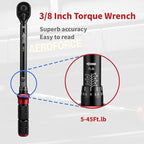 AEROFORCE 3/8-Inch Drive Torque Wrench（5-45 lb.ft / 6.8-61.2 Nm),72 Tooth Dual Direction Reversible Ratchet, Dual Range Scales, Precision Calibrated for Bike, Motorcycle and Car Repair