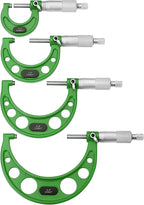 Premium Outside Micrometer Set 0-4" / 0.0001" (0-1"/1-2"/2-3"/3-4") Precision Machinist Tools w/Carbide Tips, Standards, Ratchet Stop, Green