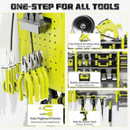 Power Tool Organizer with Charging Station Wall Mount, 3 Layer Expanded Heavy Duty Garage Organization, 48.8 Inch Length Garage Tool Storage, 4 Drill Slot, 16" Standard Hole, Green