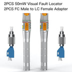 2PCS Visual Fault Locator 50KM with FC/LC Adapter Kit, VFL Include Single Mode 9/125um FC Male to LC Female Connector, Fiber Red Light Pen for CATV Telecommunications Engineering Maintenance
