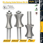 Akylin's 3Pcs Convex Edge Oval Router Bit Set 1/2" Shank, Shallow Bullnose at 1",1-1/8",1-1/4" Length,Convex Column Molding Router Bits-Perfect for Stair Treads and Shelf Edges