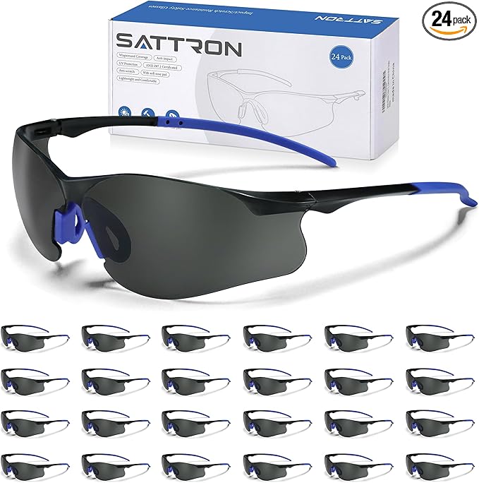 Safety Glasses Tinted 24 Pack, Protective Eyewear for Men Women UV Protection ANSI Z87.1, Safety Sunglasses Bulk Scratch Impact Resistant Eye Protection with Nose Pads for Construction Work Smoke