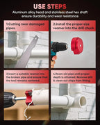Saker PVC Pipe Reamer Kit, PVC Fitting Saver with 1-1/4inch,1-1/2inch, 2inch,3inch,4inch Head, For SCH40, ABS Pipe,CPVC Perfect for Plumbing Repairs, Fits Standard 1/2" Drill