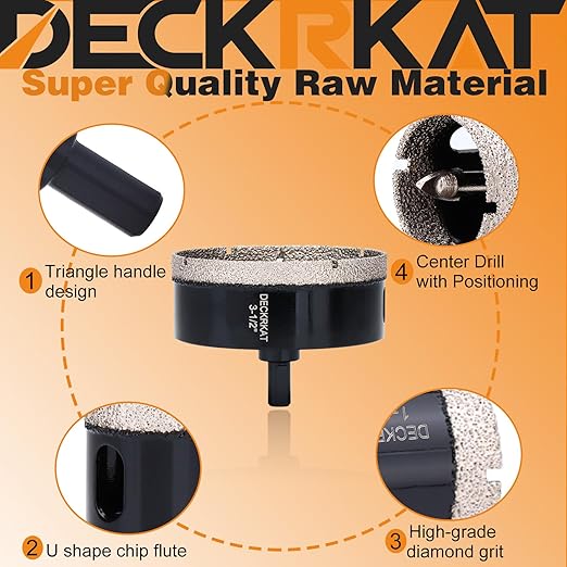 3-1/2 inch Diamond Hole-Saw Bits with Pilot Drill Bit -3-1/2" Diamond Tipped Tile Hole Saws with Guiding Bit Accurate Drilling for Porcelain Tile Ceramic Pottery Granite Stone Glass Bottles 90mm.