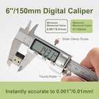 All-Metal Digital Caliper 0-6"Measuring Tool, Micrometer Caliper with Auto-Off Feature, Interchangeable Between inches and millimeters for DIY/Household and 3D Printing