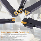 Indexable Lathe Turning Tool 21Pcs Kit 3/8" (10mm) Shank, Includes 7Pcs Metal Lathe Tool Holders and 14Pcs Carbide Inserts for Turning Boring Grooving Cutting Threading Carbide Turning Tool