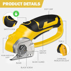 Cordless Electric Scissors, 4V Box Cutter & Cardboard Cutter with Upgrade Blade, LED Light, Safety Lock - Rechargeable Rotary Cutter for Fabric, Leather, Plastic, Crafting, Sewing, Industrial (Yellow)