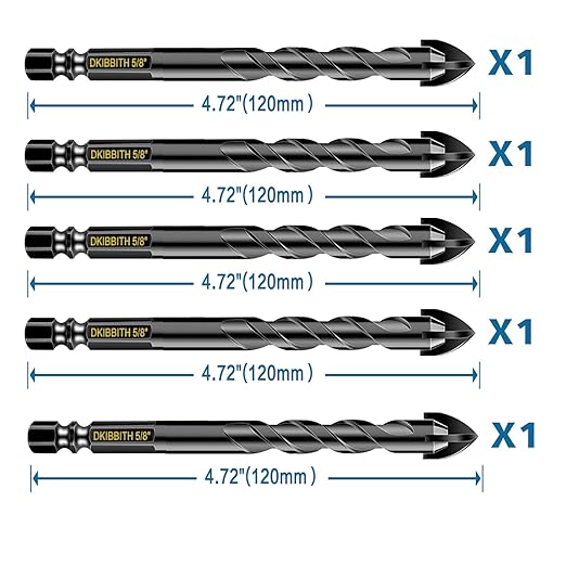 5 Pcs 5/8" Masonry Concrete Drill Bit Set for Tile Brick Glass Plastic Wood, Cross Tungsten Carbide Tip, Hex Shank, Work with Ceramic Porcelain Tile Wall Mirror Paver,5/8 Inch Drill Bits, 16mm