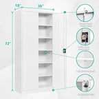 Wide & Deep Metal Storage Storage Cabinet with 5 Adjustable Shelves,White Metal Cabinet with Lock,Steel Pantry Cabinets,72" Lockable Cabinets for Home,Office,Garage,Kitchen,Shop