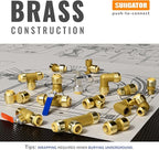 SUNGATOR 1/2" Shut Off Valve, Ball Valve 1/2 Inch, Pushfit Water Shutoff, No Lead Brass Push-to-Connect Plumbing Fittings for Pex Pipe, Copper, CPVC, with 1 Disconnect Clip, Pack of 2