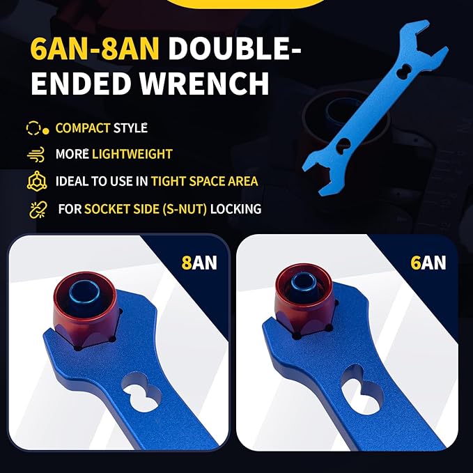 Adjustable AN Wrench AN Fittings Spanner 3AN-16AN Lightweight Aluminum Hex Jaws Small Black. With a 6AN-AN8 Double Hose End Fitting Wrench Blue