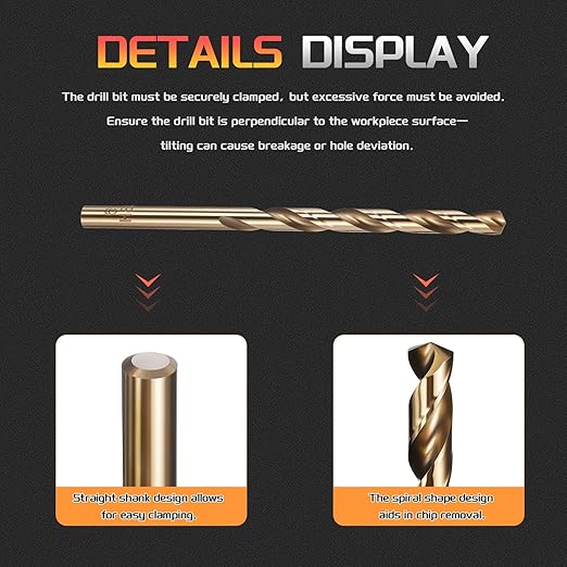 Drill Bit, #6 Cutting Diameter, 4341 HSS Gold Finish 135° Cutting Angle Number Jobber Bits - (Applications: for Drilling Soft Metal Plastic Wood), 10-Pieces