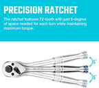 DURATECH 3-IN-1 Ratchet Handle, 1/4 ", 3/8 ", 1/2" Drive Ratchet Wrench, 72-Tooth, Reversible Switch, Full-Polished Chrome Plating, Alloy Steel