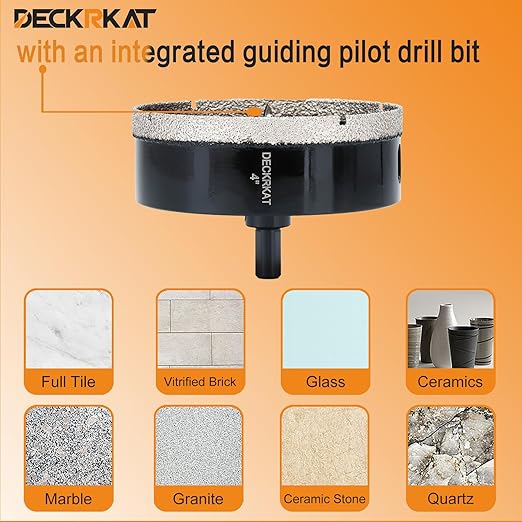 4 inch Diamond Hole-Saw Bits with Pilot Drill Bit -4" Diamond Tipped Tile Hole Saws with Guiding Bit Accurate Drilling for Porcelain Tile Ceramic Pottery Granite Stone Glass Bottles 102mm.