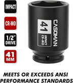 CASOMAN 1/2" Drive x 41mm Deep 6 PT Impact Socket, CR-MO, 1/2-Inch Drive Axle Nut Socket for Easy Removal of Axle Shaft Nuts (41MM)