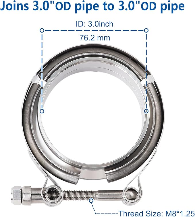LokoCar 3.0 Inch V Band Clamp with Flange Male Female Stainless Steel 2Pcs