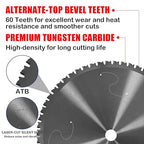 12" Miter Table Saw Blade, TCT Metal Cutting Saw Blades with 60T & 1" Arbor, Professional for Iron Steel Aluminum Stainless Steel Ferrous Metals
