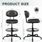 Misolant Armless Drafting Chair, Tall Office Chair no Wheels with Footrest Ring for Standing Desk, Small Faux Leather Executive Vanity Chair with Adjustable Height for Bar Counter Desk Black