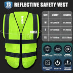 15 Pack Reflective Safety Vests with Pockets and Zipper Construction Work High Visibility Vest for Men Women(Medium,Fluorescent Green)