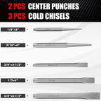 16 Pcs Punch and Chisel Set, Including Taper Punch, Center Punch, Pin Punch, Cold Chisels and Chisel Gauge for Mechanic and Metalworking