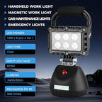 SMA LED 18W Work Light 2400LM Aluminum Alloy Strong Magnetic Waterproof Dustproof Portable Handle Floodlight Suitable for Repair Workshop Garage Construction Site (Black)