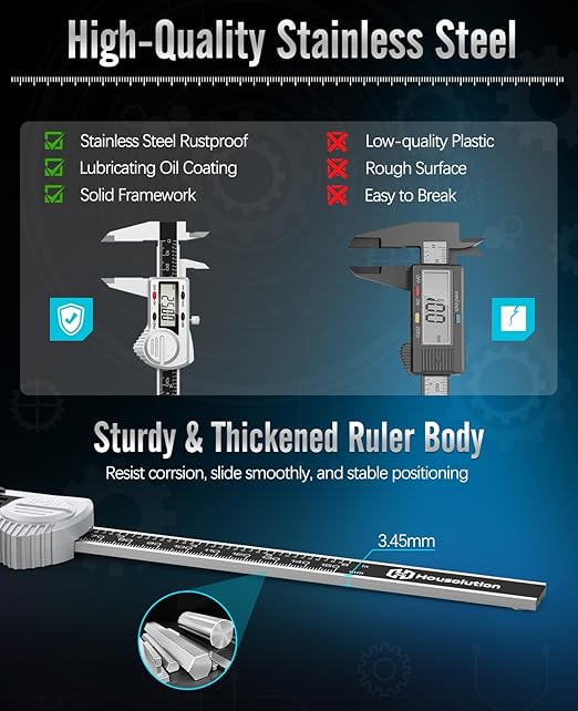 Digital Caliper 12 inch, (ABS) Absolute Scale Caliper, IP54 Caliper Measuring Tool, Inch/MM, Auto-Off LCD Stainless Steel Waterproof Micrometer Vernier Caliper, with Steel Ruler, Silver