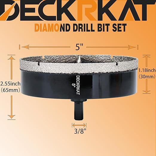 5 inch Diamond Hole-Saw Bits with Pilot Drill Bit -5" Diamond Tipped Tile Hole Saws with Guiding Bit Accurate Drilling for Porcelain Tile Ceramic Pottery Granite Stone Glass Bottles 125mm.