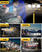 Upgraded LED Work Lights with Stand, 21000 Lumen, 3-Head Adjustable Work Light, Waterproof Foldable Tripod, Extended Cord for Outdoor & Indoor Job Sites, Workshops, Construction, Garage Lighting