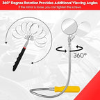 Telescoping Inspection Mirror, 2 Pcs Flexible Retractable Automotive Extension Round Mirror 360 Rotation&Bendable Circular Mirror, Extendable Mirror on a Stick for Checking Vehicle Condition