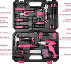 Pink Household Tool Set with 3.6V USB Electric Screwdriver, 151 PCS Home Tool Kit with Cordless Lithium-ion Drill Driver, Hand Tool Kits for Women