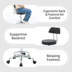 Office Chair with Back (Adjustable Height Posture Stool 19.5’’-26.6’’)(Drafting Chair on Wheels) Work Stool with Footrest (Black)