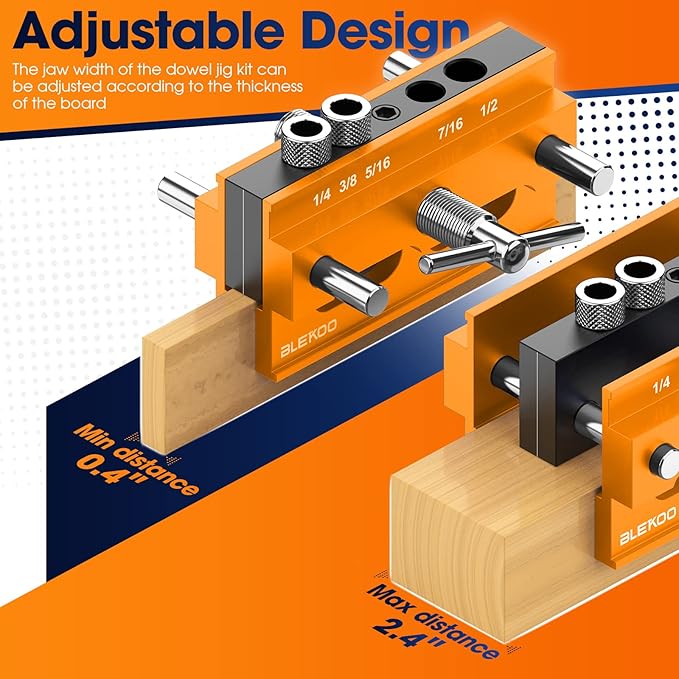 Self Centering Doweling Jig Kit, Drill Jig For Straight Holes Biscuit Joiner Set With 6 Drill Guide Bushings, Adjustable Width Drilling Guide Power Tool Accessory Jigs (Gold)