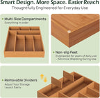 Carbonized Bamboo Kitchen Drawer Organizer, 8 Slots Silverware Organizer, Utensil Holder & Cutlery Tray, 2.2" Deep for Extra Capacity, Non-Slip Feet Included