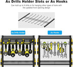 JUNNUJ Large Power Tool Organizer Cart with Charging Station, Garage Floor Standing Rolling Drill and Tools Battery Storage Cart on Wheels, Heavy Duty Rack Shelf with 8 Outlet Power Strip, Yellow