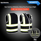SKSAFETY 10 Pockets Safety Vest, Class 2 High Visibility Security with Zipper, Hi Vis Vest with Reflective Strips, ANSI/ISEA Standard, Construction Work Vest for Men ＆ Women （Black, L）