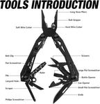 FLISSA 16-in-1 Stainless Steel Multi Tool, Gift for Dad, EDC Multitool with Pocket Knife, Pliers, Belt Clip and Oxford Sheath, Self-locking Utility Multi-Tool for Camping Survival Outdoor