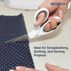 Westcott 8" Bent Craft Scissors with Titanium-Bonded Blades for Heavy-Duty Use (White or Blue, Colors May Vary)