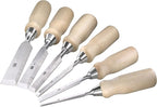6 Piece Bevel Edge Wood Chisel Set 1/4 inch(6mm), 3/8 inch(10mm), 1/2 inch(12mm), 5/8 inch(16mm), 3/4 inch(20mm), 1 Inch(26mm) with Hornbeam Handles and Stainless Steel Ferrules