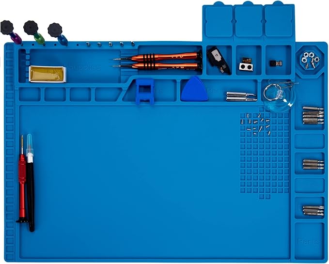 Premium Heat Resistant 932°F Blue Magnetic Repair Work Mat Large Silicone Soldering Mat for Soldering, Electronics, Computer Cellphone Repair, BGA Soldering Gun Iron Workbench Protection