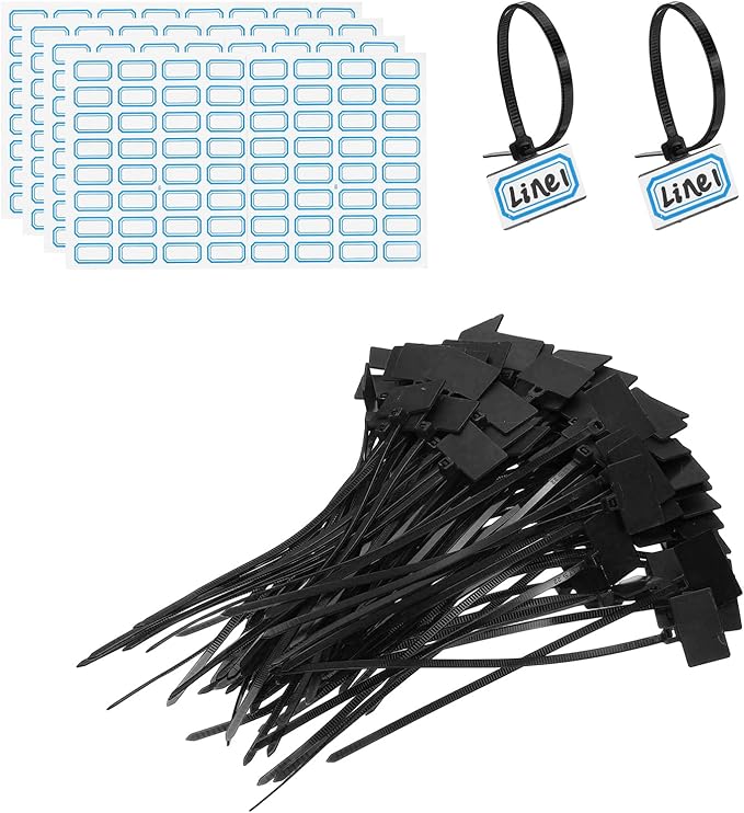 PATIKIL 6inch Zip Ties, 200pcs Cable Ties Tags Nylon Wire Marking Label Self Locking Plastic Straps Write on with Label Tags Paper for Organization Cord Network Ethernet Marking, Black
