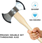 Prandi Axes C45 Forged Carbon Steel Throwing Axe - Hickory Handle - Double Bit Axe for Competitions and Recreation - S/N 3T.054.12.CH - 24" L x 10.67" W, 1200g Polished Head, No Sheath