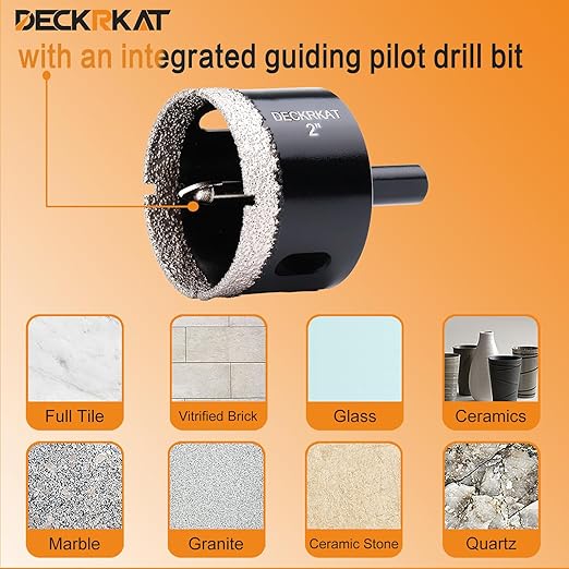 2 Inch Diamond Hole-Saw Bits with Pilot Drill Bit - 2pc 2" Diamond Tipped Tile Hole Saws with Guiding Bit Accurate Drilling for Porcelain Tile Ceramic Pottery Granite Stone Glass Bottles 50mm