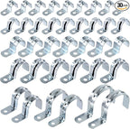 Swpeet 85Pcs 7 Size Zinc Plated One Hole EMT Pipe Strap Assortment Kit, Pipe Straps U Bracket Tube Strap Pipe Clamp 1 Hole Snap On Pipe Strap Conduit Clamps Tension Clips for Fixing EMT Conduit Pipe